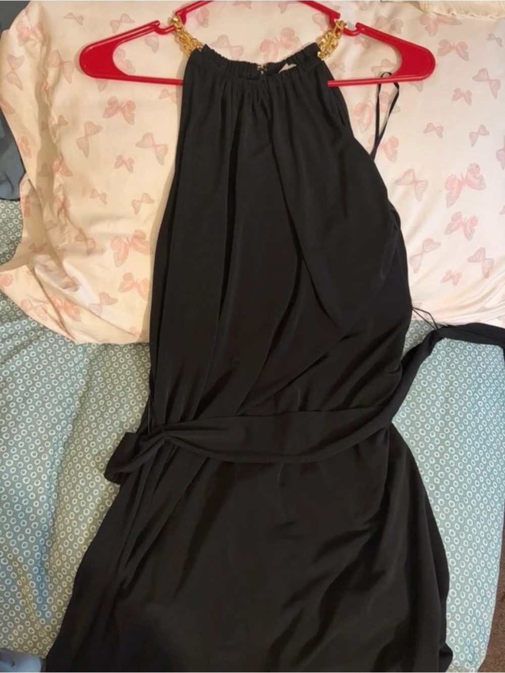 Black Halter Neck Women's Dress with Chain Detail MK , size medium